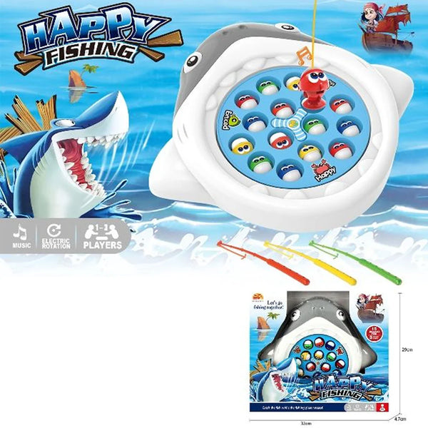 Electric Shark Fishing Game Toy with Rotating Fish and Music