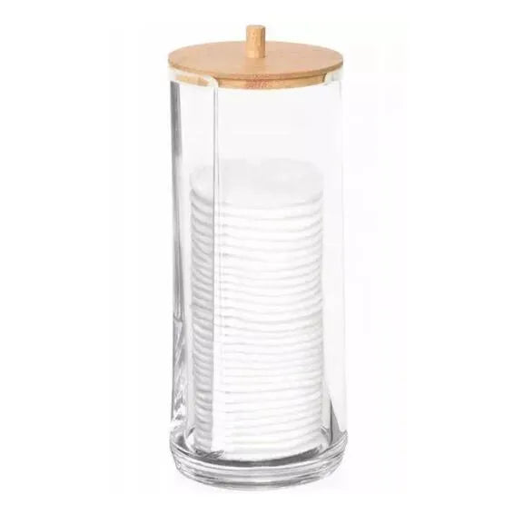 Round Cotton Swab Holder with Bamboo Lid