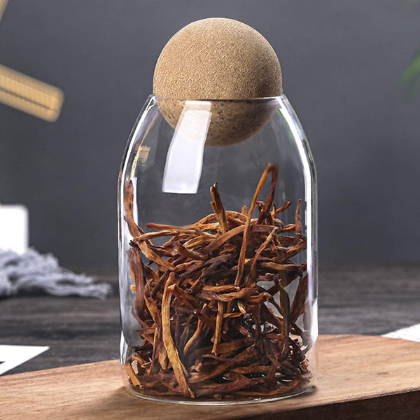 Glass Storage Jar with Wooden Ball Lid