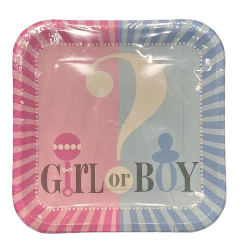 Gender reveal square paper plate 23 cm 8 pcs