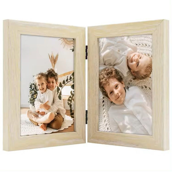 Elegant 18x13 cm Double Wooden Photo Frame