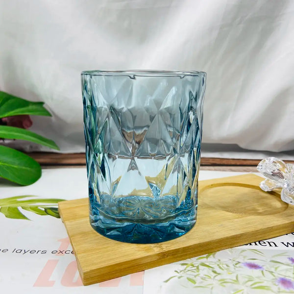 Diamond design colored short glass cup 370 ml 6 pcs