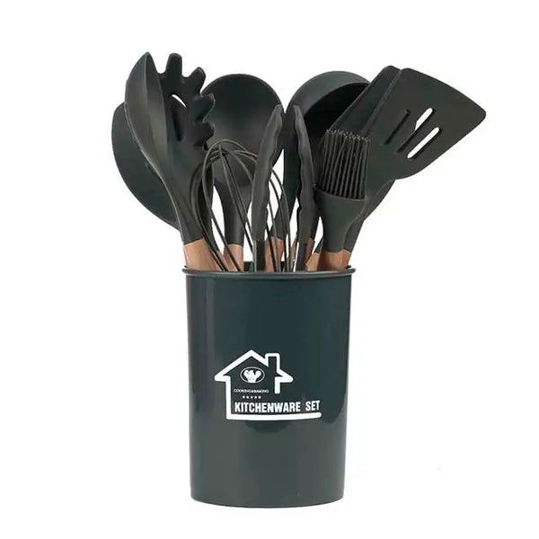 Silicone utensils set wooden handle 12 pcs