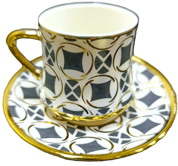 Black Marble and Gold Line 6 Cups and Plates Coffee Set