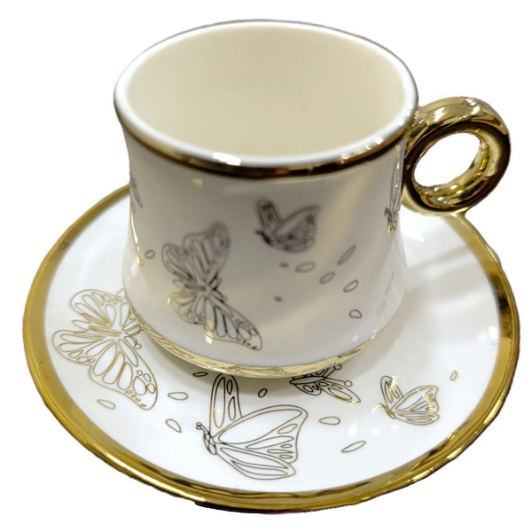 Butterfly Gold Line 6 Cups and Plates Coffee Set