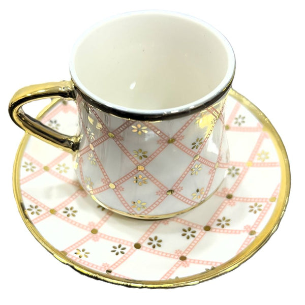 Stylish Pink 6 Cups and Plates Coffee Set