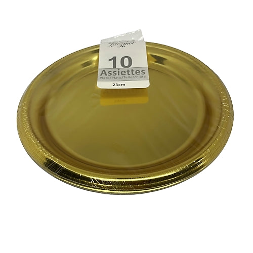 Gold and silver plastic round plate 10 pcs