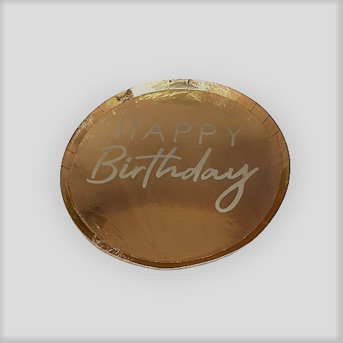 Happy birthday round gold paper plate 23 cm 6 pcs