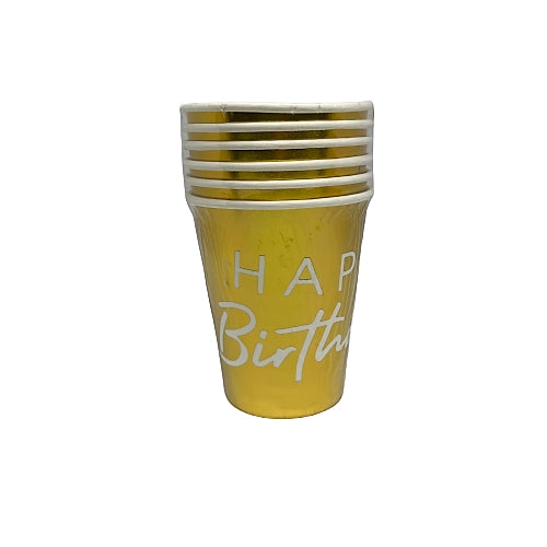 Happy birthday gold paper cups 6 pcs