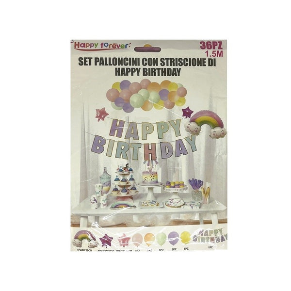 Happy Birthday Pastel Set Balloons - 36 Pcs