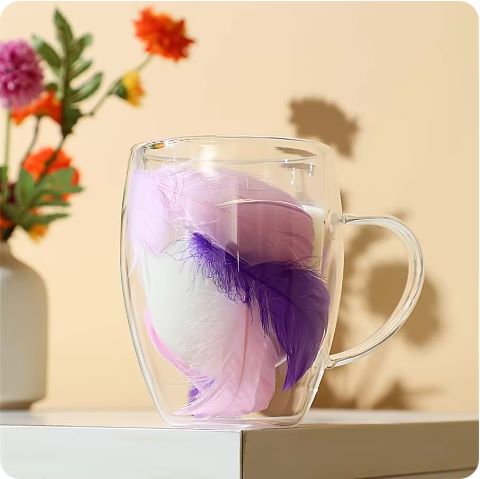 Double Glass Mug with Feathers