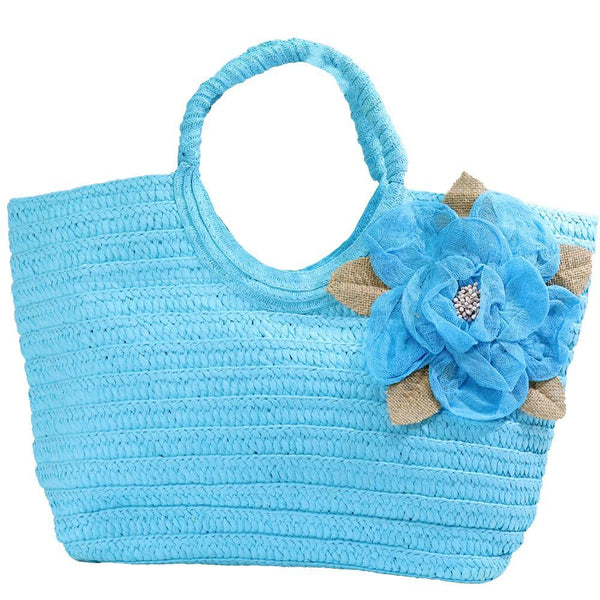 Flower designed straw beach bag