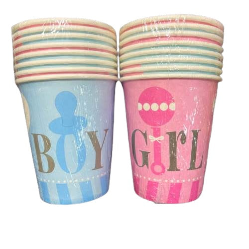 Gender reveal paper cups 8 pcs