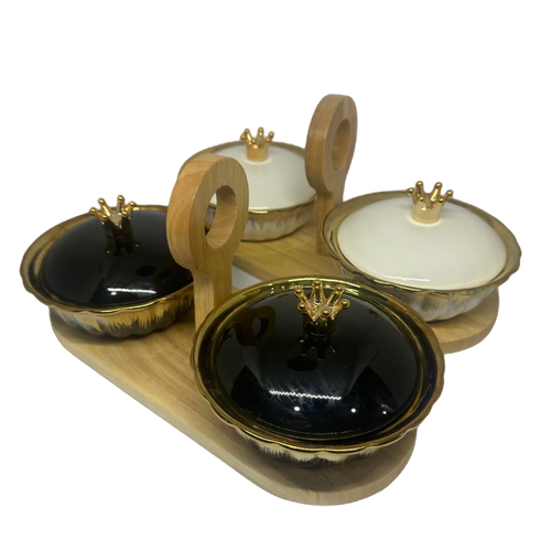 Snack bowl set with oak stand