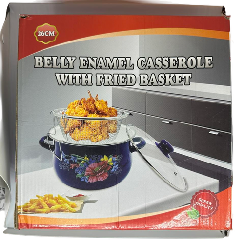 Belly enamel casserole with fried basket 26 cm
